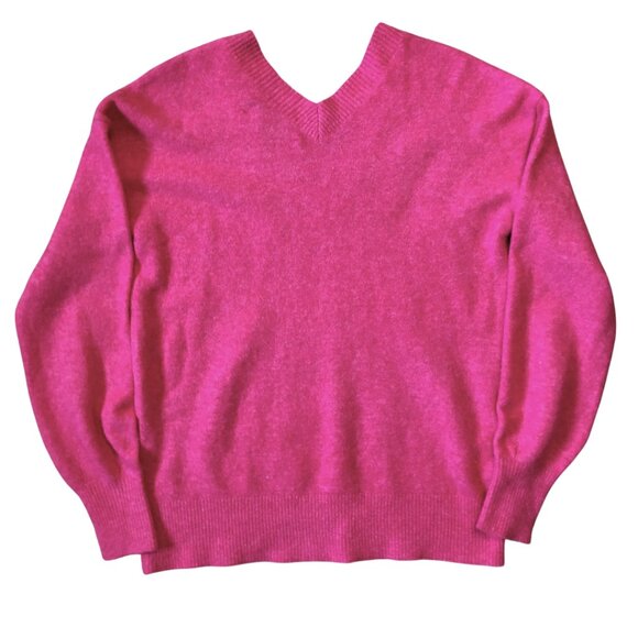 LOFT Womens XS Hot Pink Sweater Silver Sequin Stars Wool Blend READ - Picture 2 of 10